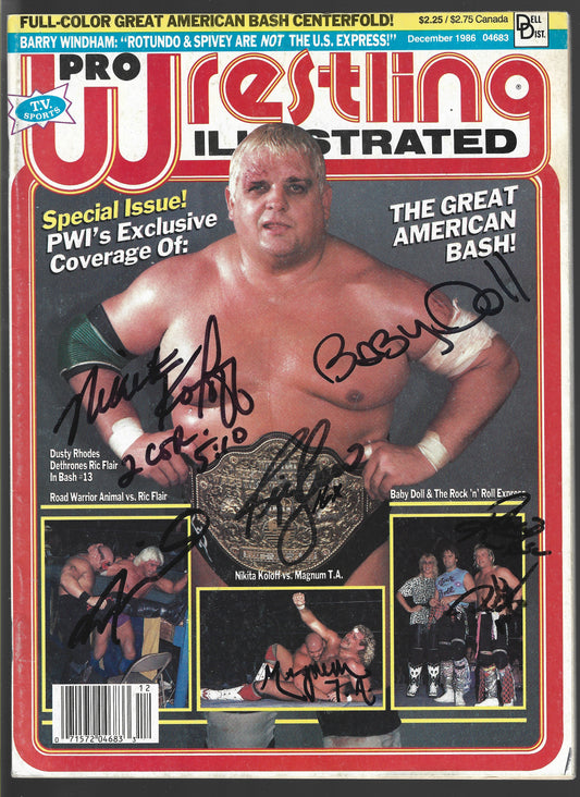 TC10 Ric Flair Road Warrior Animal Rock and Roll Express Baby Doll Nikita Koloff Manum T.A. Autographed Vintage Wrestling Magazine w/COA