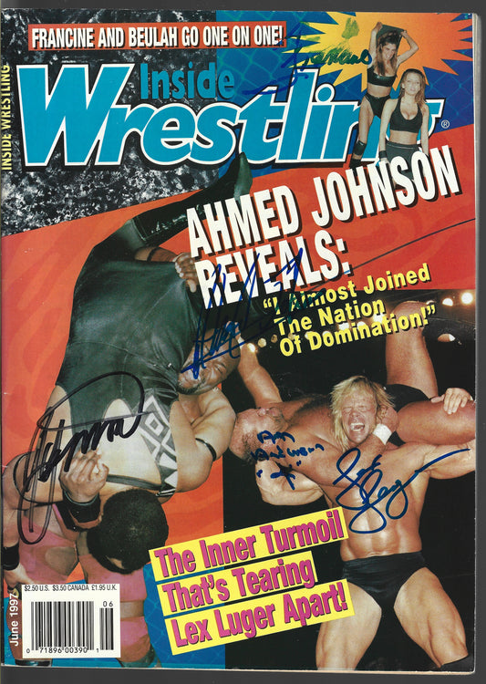TC7 Amed Johnson Ron Simmons Lex Luger Arn Anderson Francine Autographed Vintage Wrestling Magazine w/COA