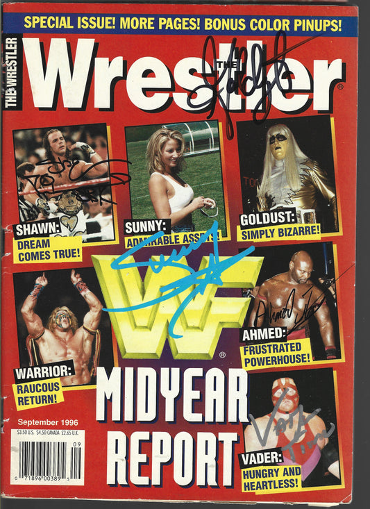 TC8 Shawn Michaels Vader Sunny Goldust Amed Johnson Autographed Vintage Wrestling Magazine w/COA