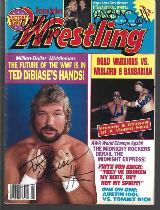 TC9 Ted Dibiase Larry Zbyszko Baby Doll Powers of Pain Autographed Vintage Wrestling Magazine w/COA