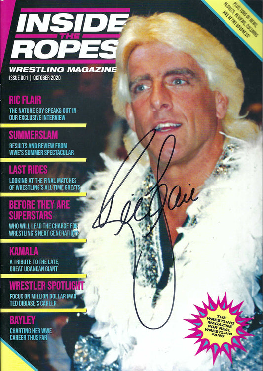 2RF1 Nature Boy Ric Flair VERY RARE Premiere Issue Autographed Vintage Wrestling Magazine w/COA