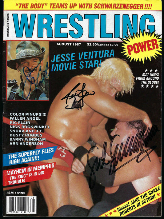 AM283 Ric Flair Jesse Ventura Sgt. Slaughter Mil Mascaras Barry Windham Autographed vintage Wrestling Magazine w/COA
