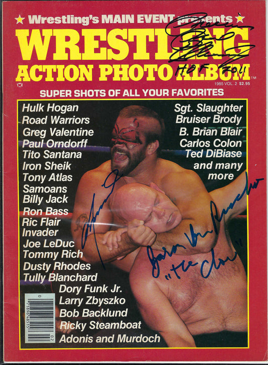 AM353 Road Warrior Animal ( Deceased ) Precious Paul Ellering Baron Von Rashke Autographed vintage Wrestling Magazine w/COA