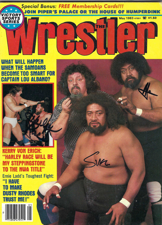 BD126 Wild Samoans Harley Race ( Deceased ) Autographed VERY RARE Vintage Wrestling Magazine w/COA