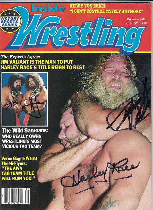 BD129 Jimmy Valiant Wild Samoans Harley Race Autographed VERY RARE Vintage Wrestling Magazine w/COA