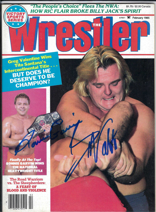 BD131 Greg Valentine Ronnie Garvin Autographed VERY RARE Vintage Wrestling Magazine w/COA