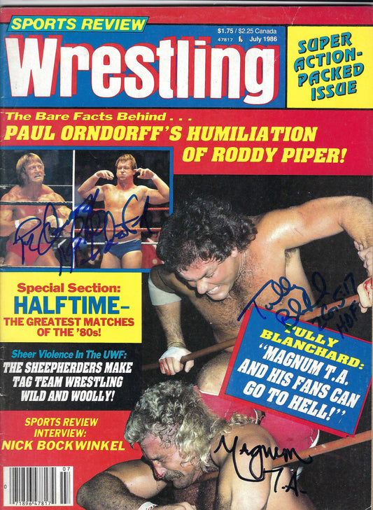 BD137 Tully Blanchard Paul Orndorff Magnum T.A. Autographed VERY RARE Vintage Wrestling Magazine w/COA