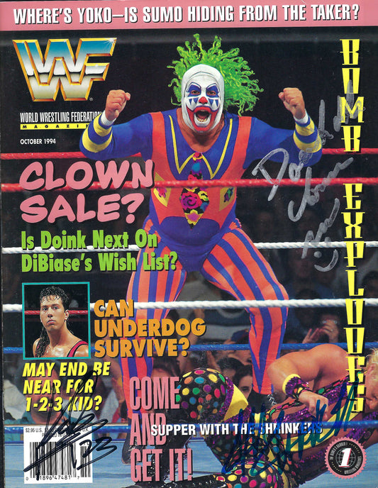 BD147 Doink Jeff Jarrett 1-2-3 Kid Autographed VERY RARE Vintage Wrestling Magazine w/COA