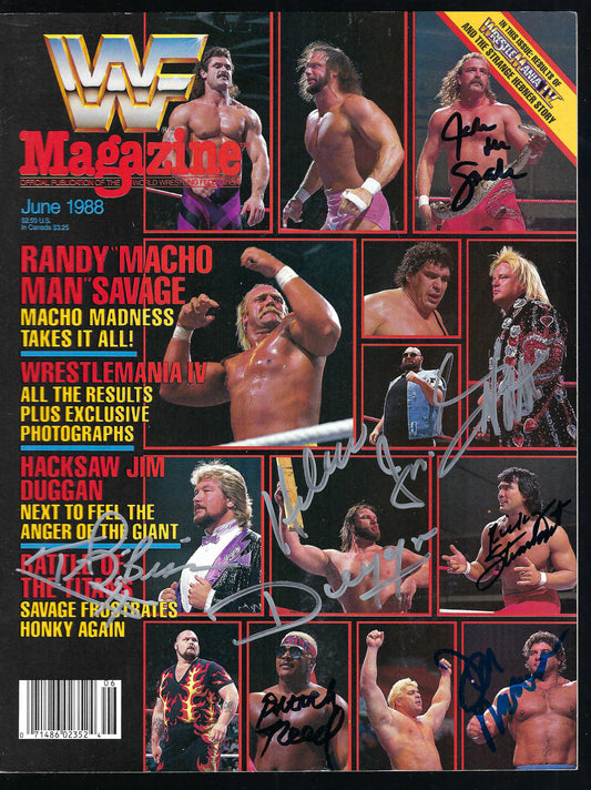 BD148 Jake Roberts Greg Valentine Ted DiBiase Ricky Steamboat Butch Reed Don Muraco Jim Duggan Autographed VERY RARE Vintage Wrestling Magazine w/COA