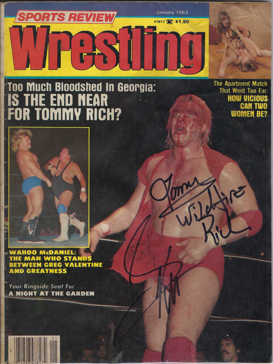 BD161 Tommy Rich Greg Valentine Autographed VERY RARE Vintage Wrestling Magazine w/COA