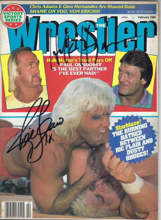 BD162 Ric Flair Hulk Hogan Autographed VERY RARE Vintage Wrestling Magazine w/COA