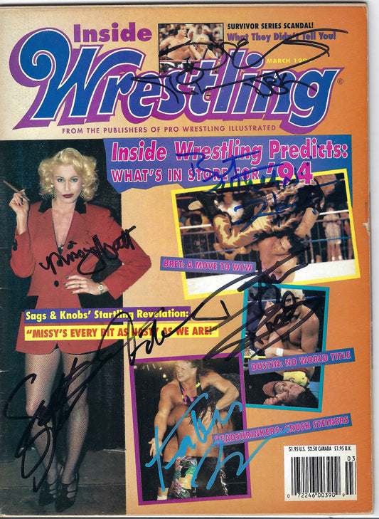 BD165 Shawn Michaels Missy Hyatt Bret Hart Steiner Brothers Fatu Autographed VERY RARE Vintage Wrestling Magazine w/COA