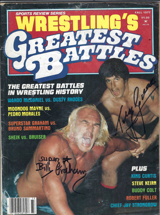 BD166 Superstar Billy Graham Tony Garea Autographed VERY RARE Vintage Wrestling Magazine w/COA