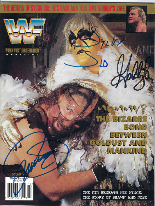 BD167 Mankind Goldust Sycho Sid Autographed VERY RARE Vintage Wrestling Magazine w/COA