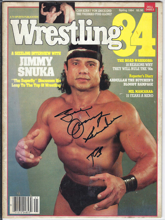 BD179 Superfly Jimmy Snuka Autographed VERY RARE Vintage Wrestling Magazine w/COA