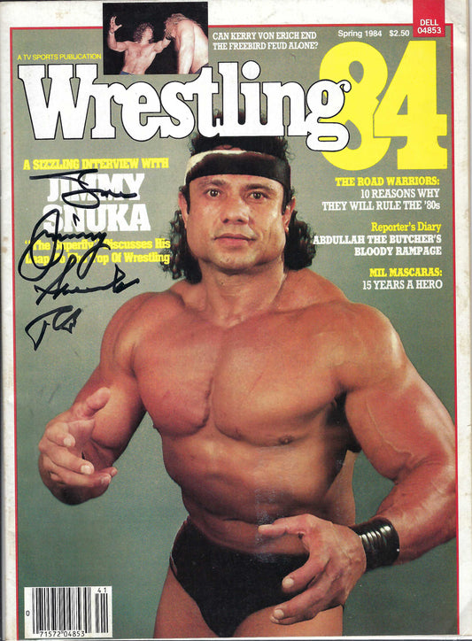 BD183 Jimmy Snuka ( Deceased ) Autographed VERY RARE Vintage Wrestling Magazine w/COA