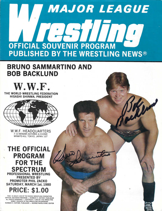 BD199 Bruno Sammartino Bob Backlund Autographed VERY RARE Vintage Wrestling Magazine w/COA