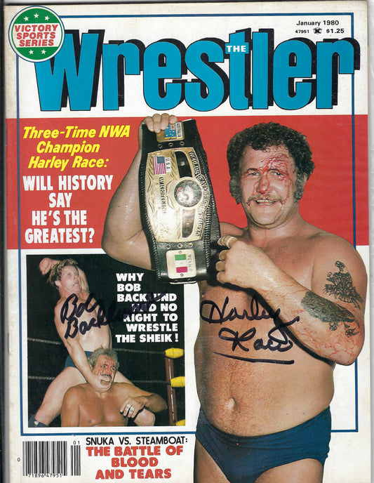 BD200 Harley Race Bob Backlund Autographed VERY RARE Vintage Wrestling Magazine w/COA