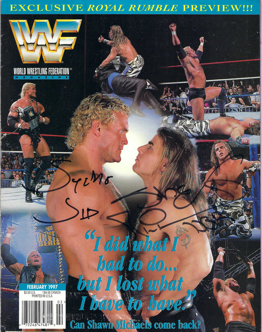 BD207 Shawn Michaels Sycho Sid Autographed VERY RARE Vintage Wrestling Magazine w/COA
