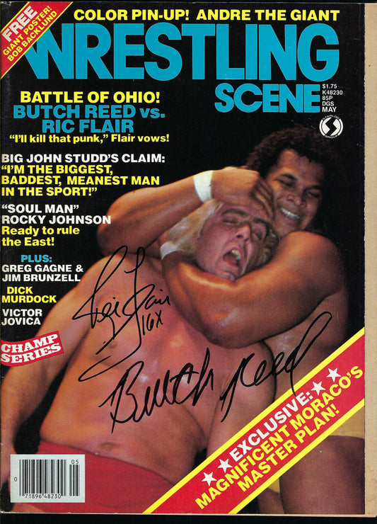 BD213 Ric Flair Butch Reed Bob Backlund Autographed VERY RARE Vintage Wrestling Magazine w/COA