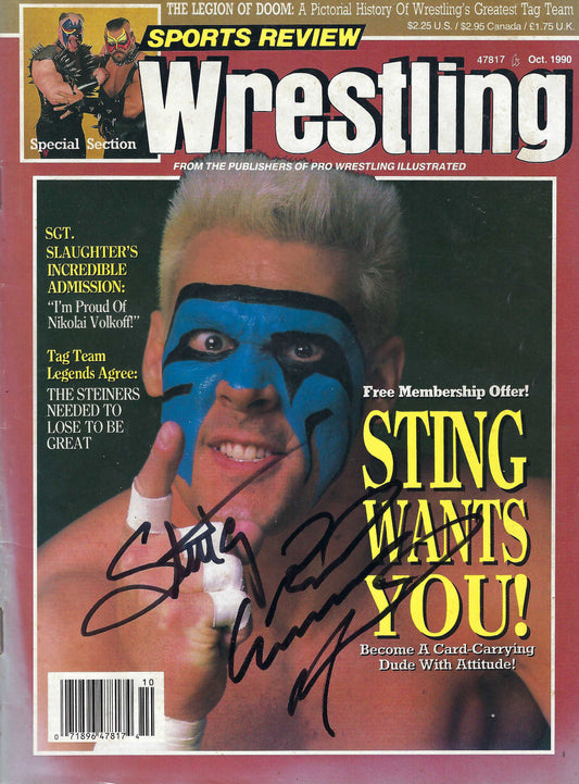 BD216 Sting Road Warrior Animal Autographed VERY RARE Vintage Wrestling Magazine w/COA