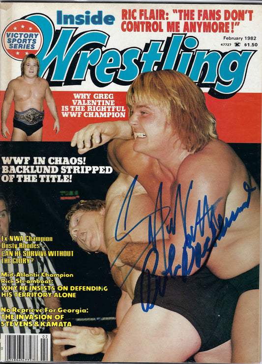 BD225 Bob Backlund Greg Valentine Autographed VERY RARE Vintage Wrestling Magazine w/COA