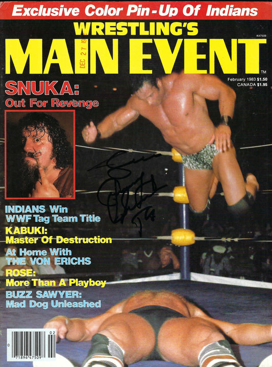 BD229 Jimmy Snuka Jules Strongbow Autographed VERY RARE Vintage Wrestling Magazine w/COA