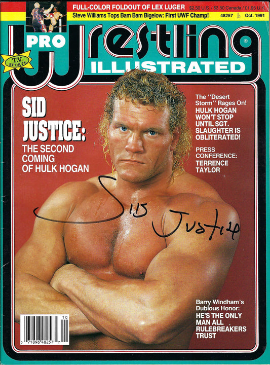 BD230 Sid Justice Lex Luger Autographed VERY RARE Vintage Wrestling Magazine w/COA