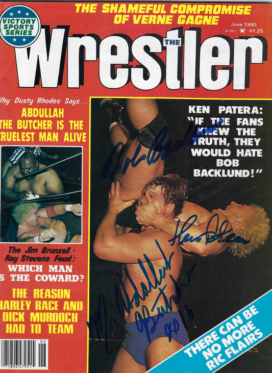 BD234 Bob Backlund Ken Patera Abdullah the Butcher Autographed VERY RARE Vintage Wrestling Magazine w/COA