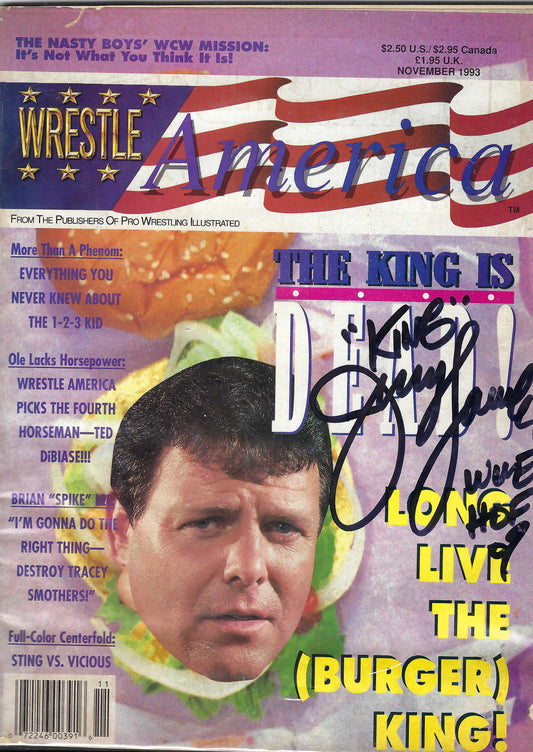 BD252 Jerry Lawler VERY RARE Autographed Vintage Wrestling Magazine w/COA
