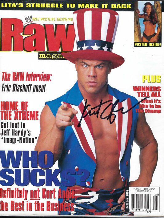 BD257 Kurt Angle VERY RARE Autographed Vintage Wrestling Magazine w/COA