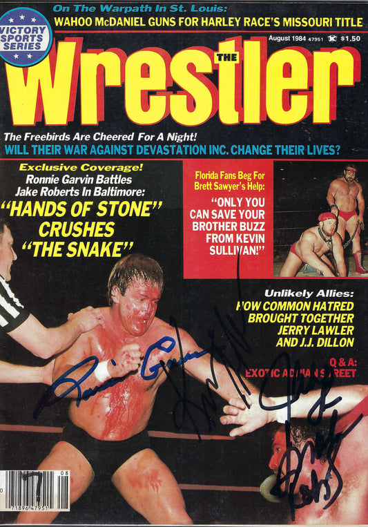 BD259 Ronnie Garvin Kevin Sullivan Jake Roberts VERY RARE Autographed Vintage Wrestling Magazine w/COA