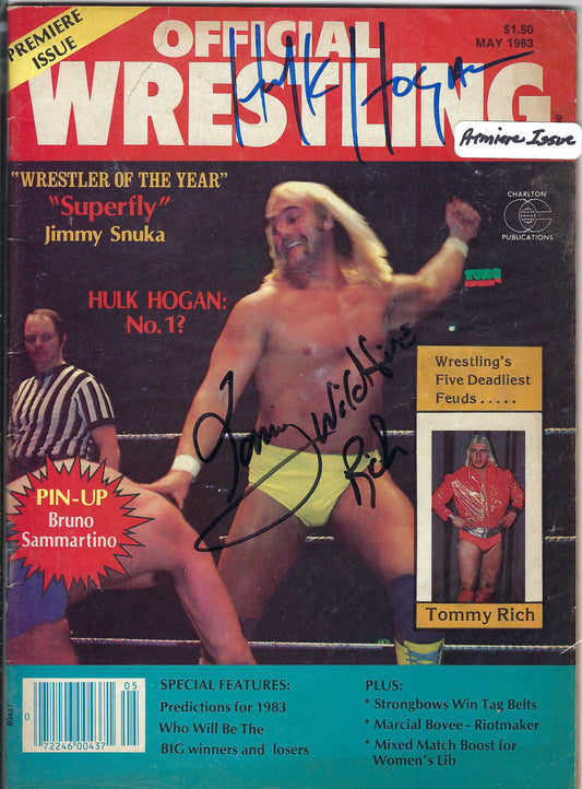 BD261 Hulk Hogan Tommy Rich VERY RARE Autographed Vintage Wrestling Magazine w/COA