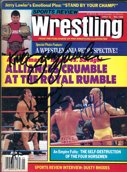 BD264 Jerry Lawler Hulk Hogan Demolition Autographed Vintage Wrestling Magazine w/COA