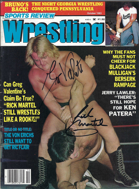 BD267 Greg Valentine Rick Martel Autographed Vintage Wrestling Magazine w/COA