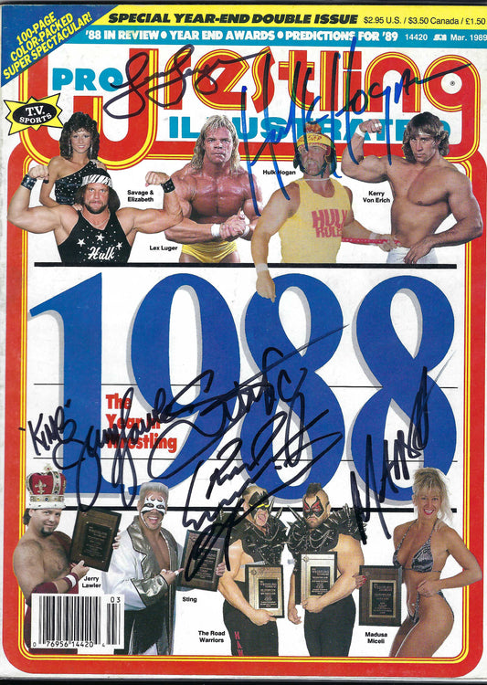 BD273 Sting Hulk Hogan Lex Luger Jerry Lawler Road Warrior Animal Medusa Autographed Vintage Wrestling Magazine w/COA