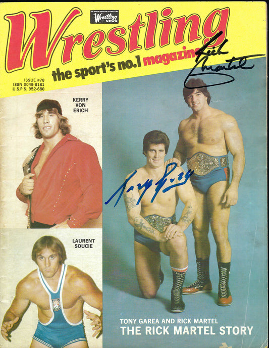 BD280 Tony Garea Rick Martel Lelani Kai Autographed Vintage Wrestling Magazine w/COA