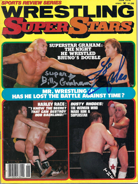 BD63 Superstar Billy Graham Larry Zbyszko Autographed Vintage Wrestling Magazine w/COA