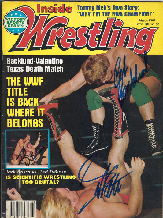 BD67 Bob Backlund Greg Valentine Ted DiBiase Autographed Vintage Wrestling Magazine w/COA
