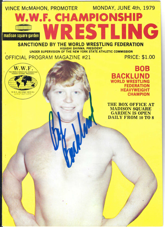 BD85 Bob Backlund Autographed Vintage Wrestling Magazine w/COA