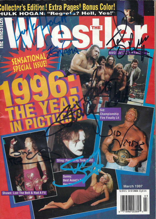 BD91 Kevin Nash Hulk Hogan Sting Sid Vicious Ted DiBiase Sunny Shawn Michaels Autographed Vintage Wrestling Magazine w/COA