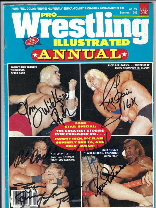 BM10 Ric Flair Tommy Rich jJimmy Snuka Hulk Hogan Ken Patera Bob Backlund Autographed Vintage Wrestling Magazine w/COA