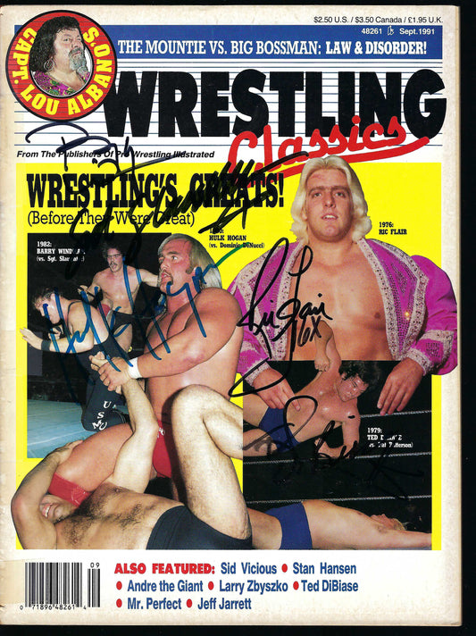 BM3 Ric Flair Hulk Hogan Sgt. Slaughter Barry Windham Ted Dibiase Autographed vintage Wrestling Magazine w/COA
