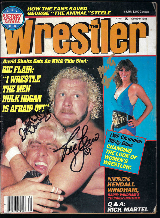 MBSM13 Misty Blue Simmes Ric Flair Dr. D. David Shultz VERY RARE Autographed Vintage Wrestling Magazine w/COA