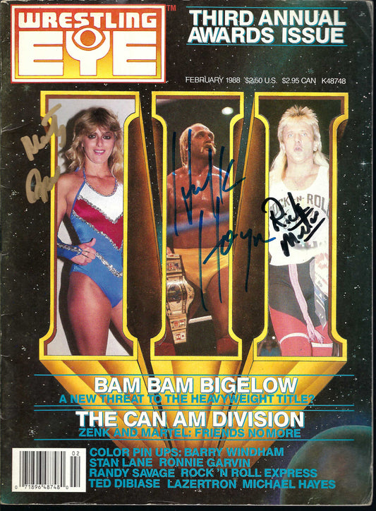 MBSM14 Misty Blue Simmes Hulk Hogan Ricky Morton Ronnie Garvin Rock-N-Roll Express VERY RARE Autographed Vintage Wrestling Magazine w/COA