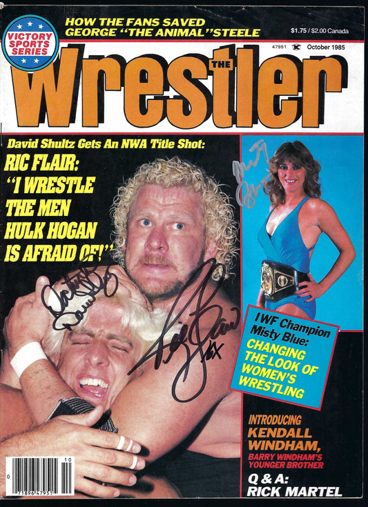MBSM27 Misty Blue Simmes Ric Flair Dr. D David Shultz VERY RARE Autographed Vintage Wrestling Magazine w/COA
