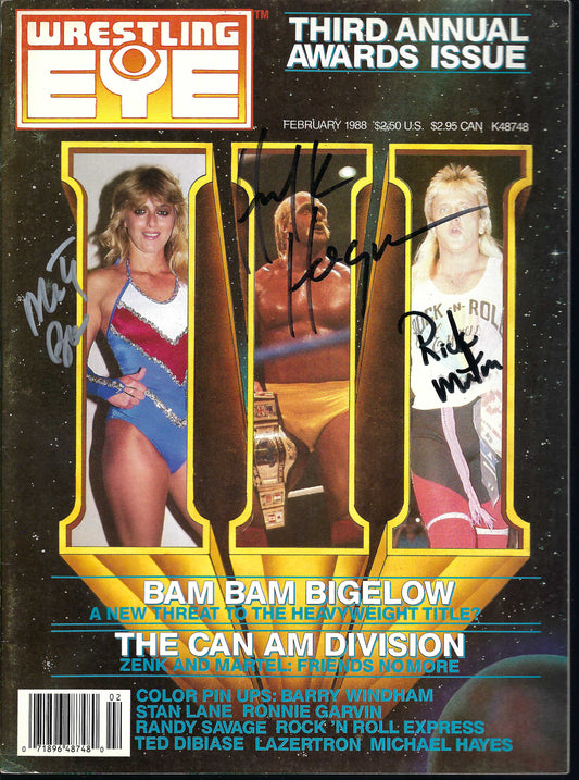 MBSM28 Misty Blue Simmes Hulk Hogan Ricky Morton Rugged Ronnie Garvin Poster VERY RARE Autographed Vintage Wrestling Magazine w/COA