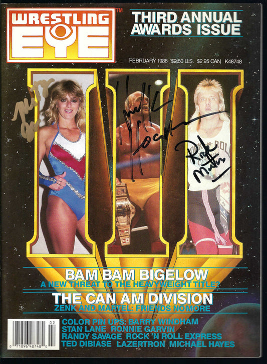 MBSM28 Misty Blue Simmes Hulk Hogan Ricky Morton Rugged Ronnie Garvin Poster VERY RARE Autographed Vintage Wrestling Magazine w/COA