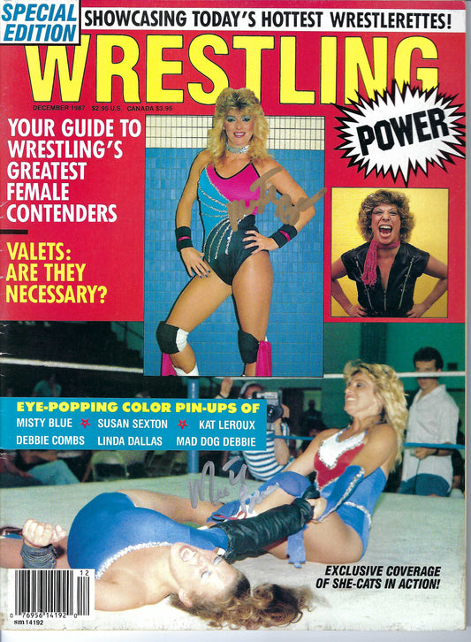 MBSM2 Misty Blue Simmes 3 Times Autographed Vintage Wrestling Magazine w/COA