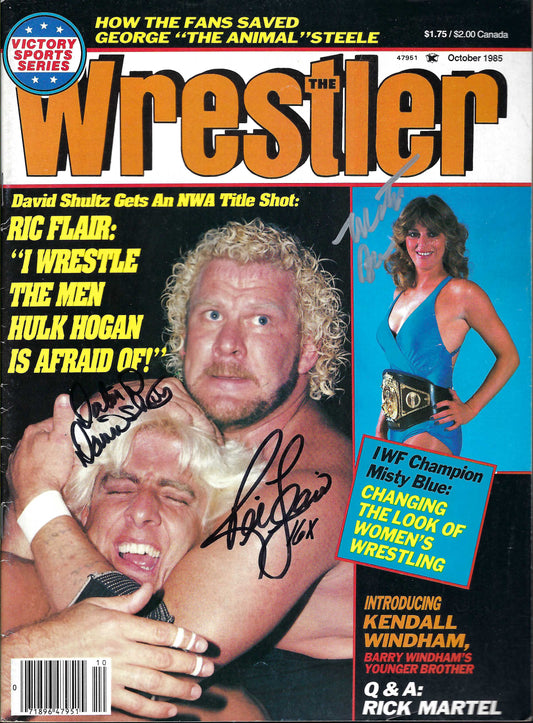 MBSM30 Misty Blue Simmes Dr. D David Shultz Ric Flair VERY RARE Autographed Vintage Wrestling Magazine w/COA